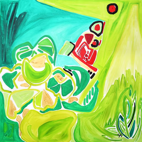 "Kokedera II" — CYB, oil on canvas 100×100 cm, moss garden series from Kyoto, 2018