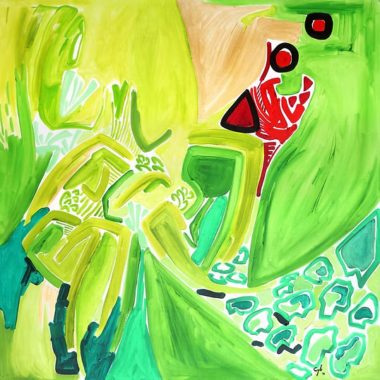 "Kokedera III" — CYB, oil on canvas 100×100 cm, moss garden series from Kyoto, 2018