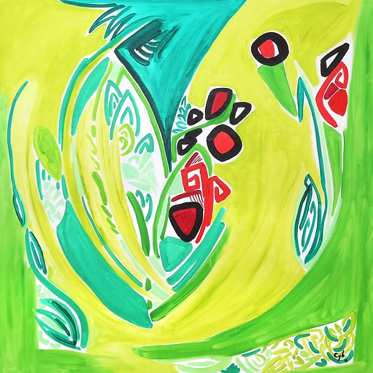 « Kokedera IV » — CYB, huile sur toile 100×100 cm, série des jardins de mousse de Kyoto, 2018