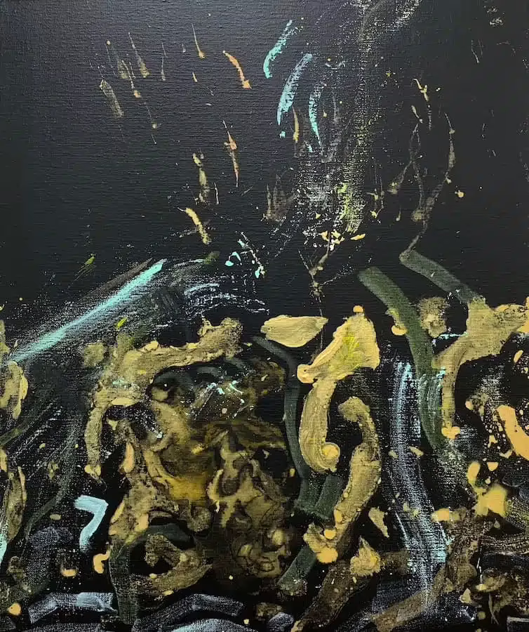 "Stromboli" — CYB, acrylic on canvas 61×50 cm, Stromboli Black Sun series, 2023