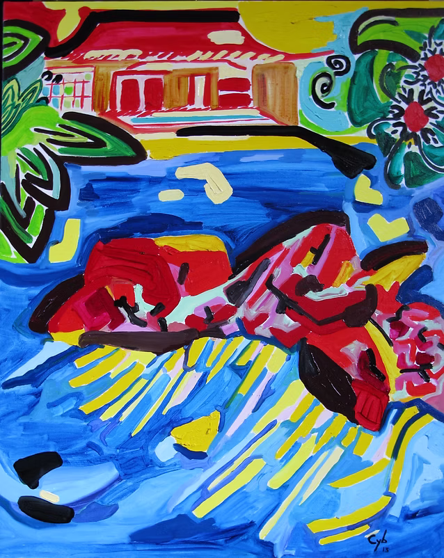 "Kyoto Alpha" — CYB, oil on canvas 81×65 cm, colourful composition inspired by Kyoto, 2013