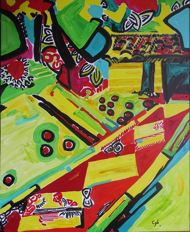 "Kyoto Gamma" — CYB, oil on canvas 100×81 cm, colourful composition inspired by Kyoto, 2011