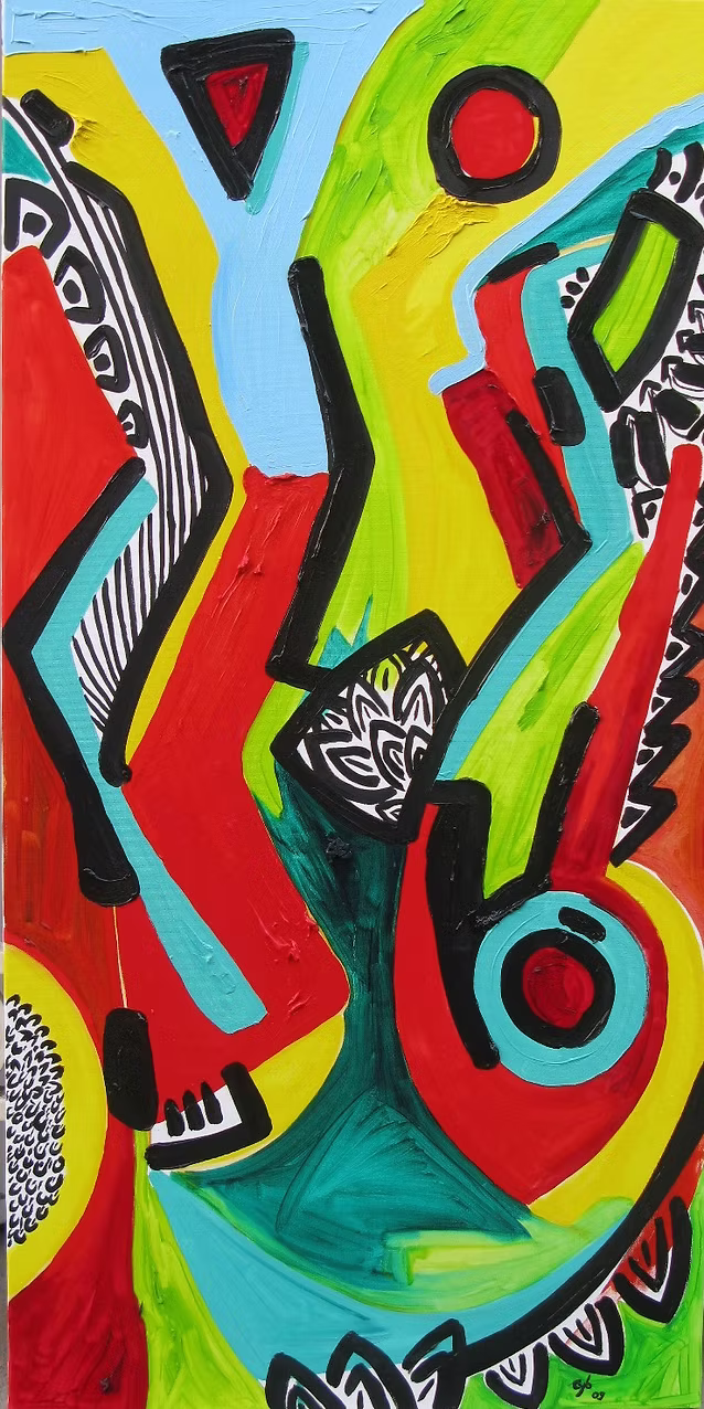 "Percussion" — CYB, oil on canvas 120×60 cm, abstract baroque painting, 2007